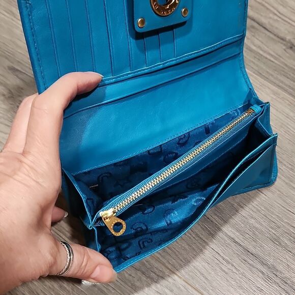 RARE Marc By Marc Jacobs Turquoise Leather&Patent Turnlock Carteira Azul Wallet - Picture 9 of 9
